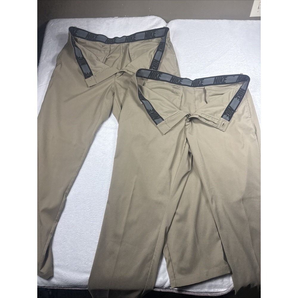 NEW Nike LOT OF 2 Golf Dri-Fit Standard Fit Men 40x32 Tan Pants Performance NWOT